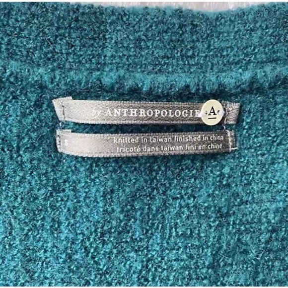 Anthropologie Joy Sweater Sz Small Fringed V-Neck Pullover Dark Teal Womens - Picture 2 of 9